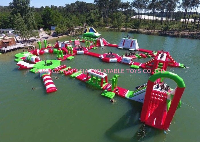 Red and Green Moving Inflatable Aqua Water Park For Sea Or lake