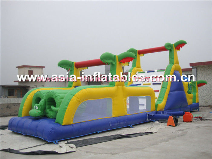 Outdoor Green Inflatable Obstacle Challenges Course In Commercial Grade